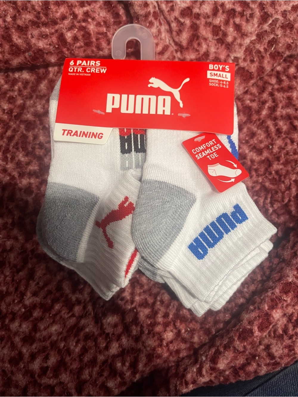 Puma Boys' or Girls’ White & Gray Training Quarter Crew Socks - Pack of 6